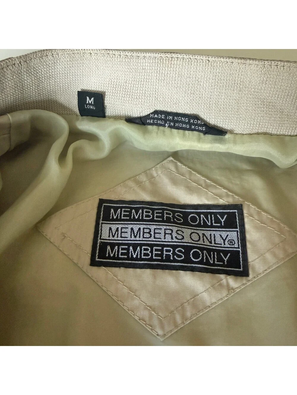 Vintage Members Only Iconic Racer Jacket Sz Medium Long Khaki Tan 80s 90s Era